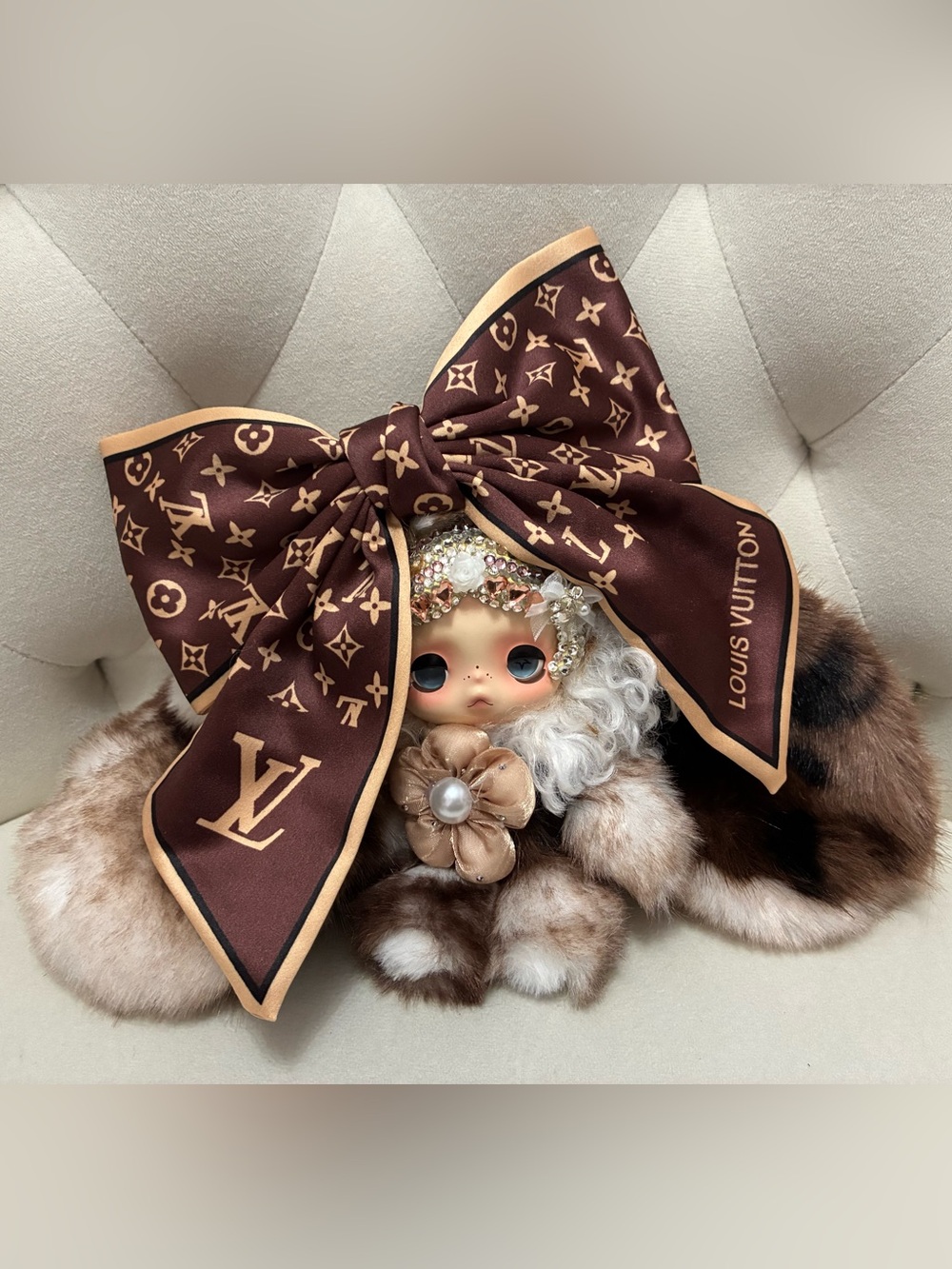 Gorgeous Custom SkullPanda with L V -Inspired Bow - New, high-quality